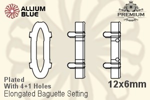 PREMIUM Elongated Baguette 石座, (PM4161/S), 縫い穴付き, 12x6mm, メッキあり 真鍮