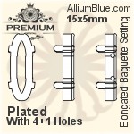 PREMIUM Elongated Baguette Setting (PM4161/S), No Hole, 15x5mm, Unplated Brass