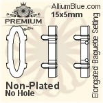 PREMIUM Elongated Baguette 石座, (PM4161/S), 縫い穴付き, 15x5mm, メッキなし 真鍮