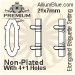 PREMIUM Elongated Baguette 石座, (PM4161/S), 縫い穴付き, 21x7mm, メッキなし 真鍮