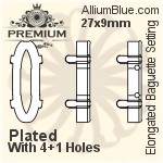 PREMIUM Elongated Baguette 石座, (PM4161/S), 縫い穴なし, 21x7mm, メッキなし 真鍮