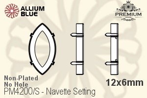 PREMIUM Navette Setting (PM4200/S), No Hole, 12x6mm, Unplated Brass - 关闭视窗 >> 可点击图片