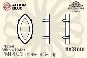 PREMIUM Navette 石座, (PM4200/S), 縫い穴付き, 6x3mm, メッキあり 真鍮 - ウインドウを閉じる