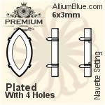 PREMIUM Navette 石座, (PM4200/S), 縫い穴付き, 6x3mm, メッキあり 真鍮