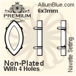 PREMIUM Navette 石座, (PM4200/S), 縫い穴付き, 12x3.5mm, メッキあり 真鍮