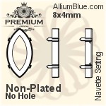 PREMIUM Navette 石座, (PM4200/S), 縫い穴付き, 8x4mm, メッキなし 真鍮