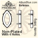 PREMIUM Navette Setting (PM4200/S), With Sew-on Holes, 8x4mm, Plated Brass