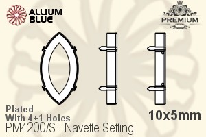 PREMIUM Navette Setting (PM4200/S), With Sew-on Holes, 10x5mm, Plated Brass - 关闭视窗 >> 可点击图片