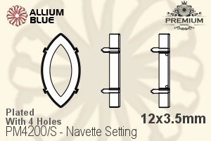 PREMIUM Navette Setting (PM4200/S), With Sew-on Holes, 12x3.5mm, Plated Brass - Haga Click en la Imagen para Cerrar