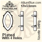 PREMIUM Navette 石座, (PM4200/S), 縫い穴なし, 10x5mm, メッキなし 真鍮