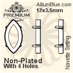 PREMIUM Navette 石座, (PM4200/S), 縫い穴付き, 12x3.5mm, メッキなし 真鍮