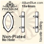 PREMIUM Navette 石座, (PM4200/S), 縫い穴なし, 15x4mm, メッキなし 真鍮