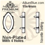 PREMIUM Navette 石座, (PM4200/S), 縫い穴なし, 15x7mm, メッキなし 真鍮