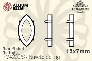 PREMIUM Navette Setting (PM4200/S), No Hole, 15x7mm, Unplated Brass