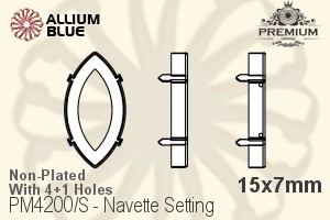 PREMIUM Navette 石座, (PM4200/S), 縫い穴付き, 15x7mm, メッキなし 真鍮
