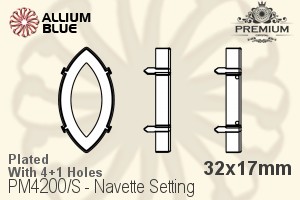 PREMIUM Navette Setting (PM4200/S), With Sew-on Holes, 32x17mm, Plated Brass - Haga Click en la Imagen para Cerrar