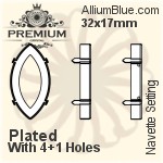 PREMIUM Navette Setting (PM4200/S), With Sew-on Holes, 15x7mm, Unplated Brass