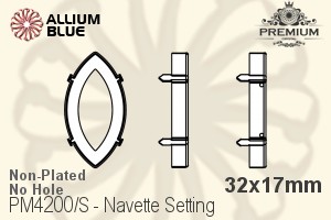 PREMIUM Navette Setting (PM4200/S), No Hole, 32x17mm, Unplated Brass - Haga Click en la Imagen para Cerrar