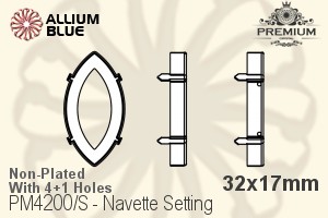 PREMIUM Navette Setting (PM4200/S), With Sew-on Holes, 32x17mm, Unplated Brass - 關閉視窗 >> 可點擊圖片