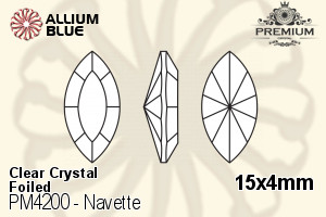 PREMIUM Navette Fancy Stone (PM4200) 15x4mm - Clear Crystal With Foiling - Click Image to Close