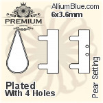 PREMIUM Pear 石座, (PM4300/S), 縫い穴付き, 6x3.6mm, メッキあり 真鍮