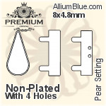 PREMIUM Pear 石座, (PM4300/S), 縫い穴付き, 13x7.8mm, メッキあり 真鍮