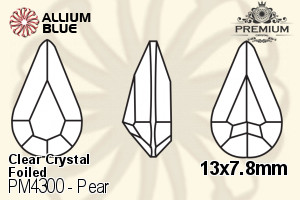 PREMIUM Pear Fancy Stone (PM4300) 13x7.8mm - Clear Crystal With Foiling