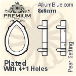 PREMIUM Pear 石座, (PM4320/S), 縫い穴付き, 8x6mm, メッキあり 真鍮