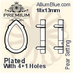 PREMIUM Pear 石座, (PM4320/S), 縫い穴付き, 18x13mm, メッキあり 真鍮