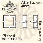 PREMIUM Square 石座, (PM4400/S), 縫い穴付き, 4mm, メッキあり 真鍮