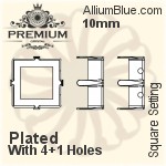 PREMIUM Square 石座, (PM4400/S), 縫い穴付き, 10mm, メッキあり 真鍮