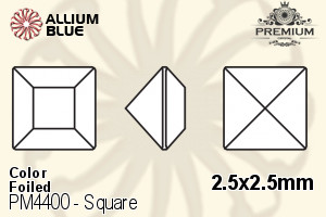 プレミアム Square ファンシーストーン (PM4400) 2.5x2.5mm - カラー 裏面フォイル - ウインドウを閉じる