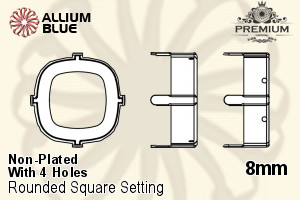 PREMIUM Cushion Cut Setting (PM4470/S), With Sew-on Holes, 8mm, Unplated Brass - 關閉視窗 >> 可點擊圖片
