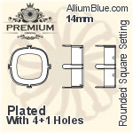 PREMIUM Cushion Cut 石座, (PM4470/S), 縫い穴付き, 14mm, メッキあり 真鍮