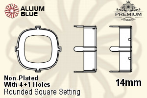 PREMIUM Cushion Cut 石座, (PM4470/S), 縫い穴付き, 14mm, メッキなし 真鍮