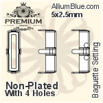 PREMIUM Baguette 石座, (PM4500/S), 縫い穴付き, 5x2.5mm, メッキなし 真鍮
