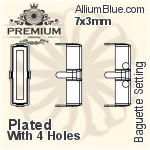 PREMIUM Baguette 石座, (PM4500/S), 縫い穴付き, 7x3mm, メッキあり 真鍮