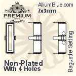 PREMIUM Baguette 石座, (PM4500/S), 縫い穴付き, 7x3mm, メッキなし 真鍮