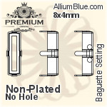 PREMIUM Baguette 石座, (PM4500/S), 縫い穴なし, 8x4mm, メッキなし 真鍮