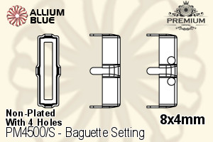 PREMIUM Baguette Setting (PM4500/S), With Sew-on Holes, 8x4mm, Unplated Brass - Haga Click en la Imagen para Cerrar