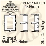PREMIUM Step Cut 石座, (PM4527/S), 縫い穴付き, 14x10mm, メッキなし 真鍮