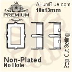 PREMIUM Step Cut 石座, (PM4527/S), 縫い穴付き, 14x10mm, メッキなし 真鍮