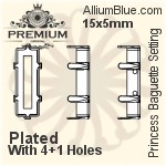 PREMIUM Princess Baguette 石座, (PM4547/S), 縫い穴付き, 15x5mm, メッキあり 真鍮