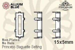 PREMIUM Princess Baguette Setting (PM4547/S), No Hole, 15x5mm, Unplated Brass