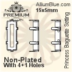 PREMIUM Princess Baguette Setting (PM4547/S), With Sew-on Holes, 15x5mm, Unplated Brass