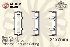 PREMIUM Princess Baguette Setting (PM4547/S), With Sew-on Holes, 21x7mm, Unplated Brass - 關閉視窗 >> 可點擊圖片
