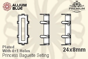 PREMIUM Princess Baguette 石座, (PM4547/S), 縫い穴付き, 24x8mm, メッキあり 真鍮