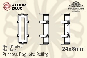 PREMIUM Princess Baguette Setting (PM4547/S), No Hole, 24x8mm, Unplated Brass - Click Image to Close