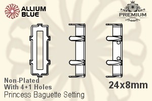 PREMIUM Princess Baguette Setting (PM4547/S), With Sew-on Holes, 24x8mm, Unplated Brass - Click Image to Close