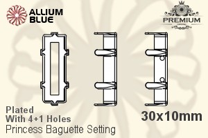PREMIUM Princess Baguette 石座, (PM4547/S), 縫い穴付き, 30x10mm, メッキあり 真鍮